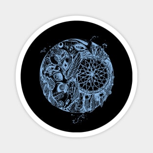 Light Blue Skull and Dreamcatcher Circle Magnet